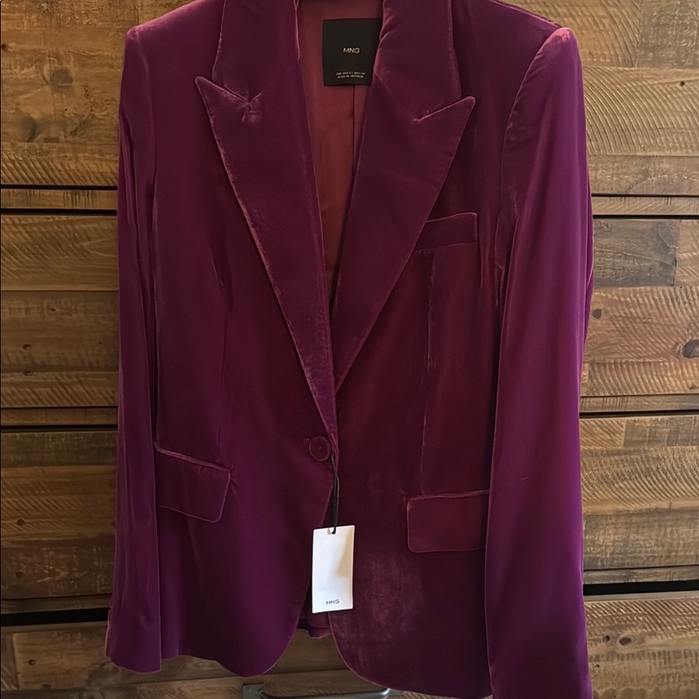 Mango Purple Velvet Blazer Elegant Suit Jacket